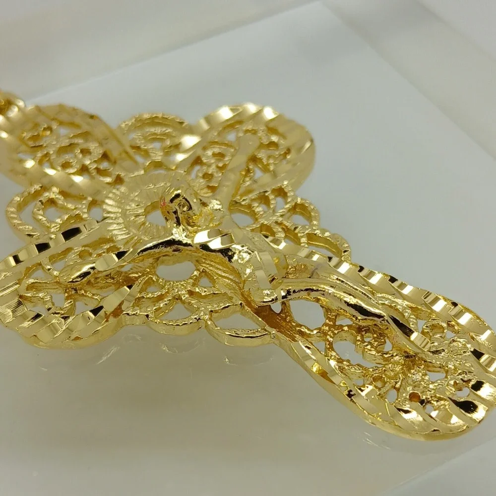 Karatbond Vintage Y2K Gold Filigree Large Crucifix Cross Pendant Made in USA NOS